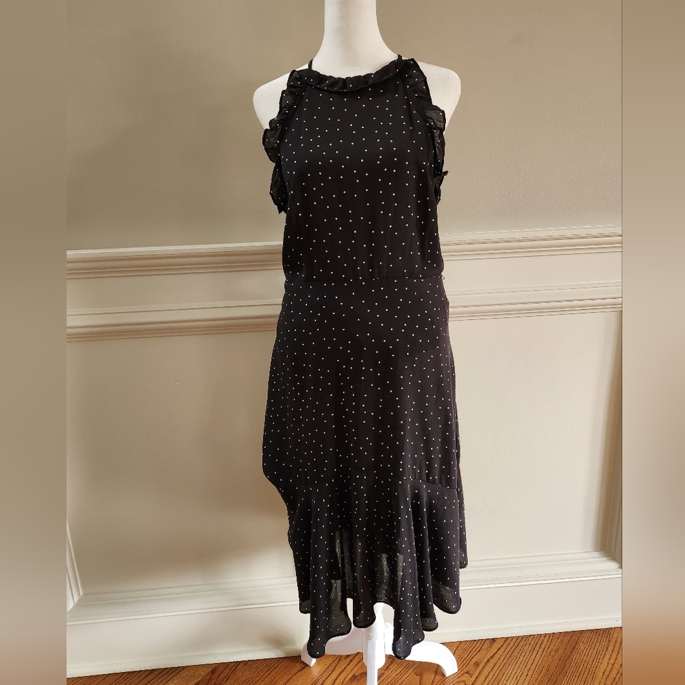 Who What Wear Black Halter Asymmetrical Dress with White Dots - Sm - Picture 2 of 8